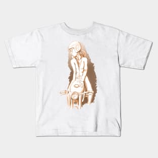 Girl sitting on motorcycle Kids T-Shirt